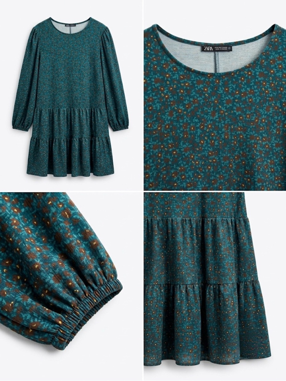 Zara Tiered High-Waisted Long-Sleeve Smock Dress